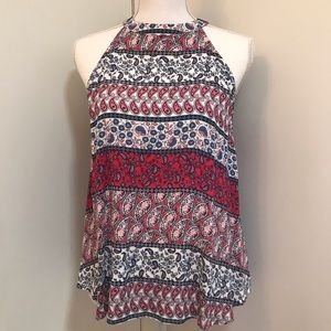 High neck paisley flower tank top